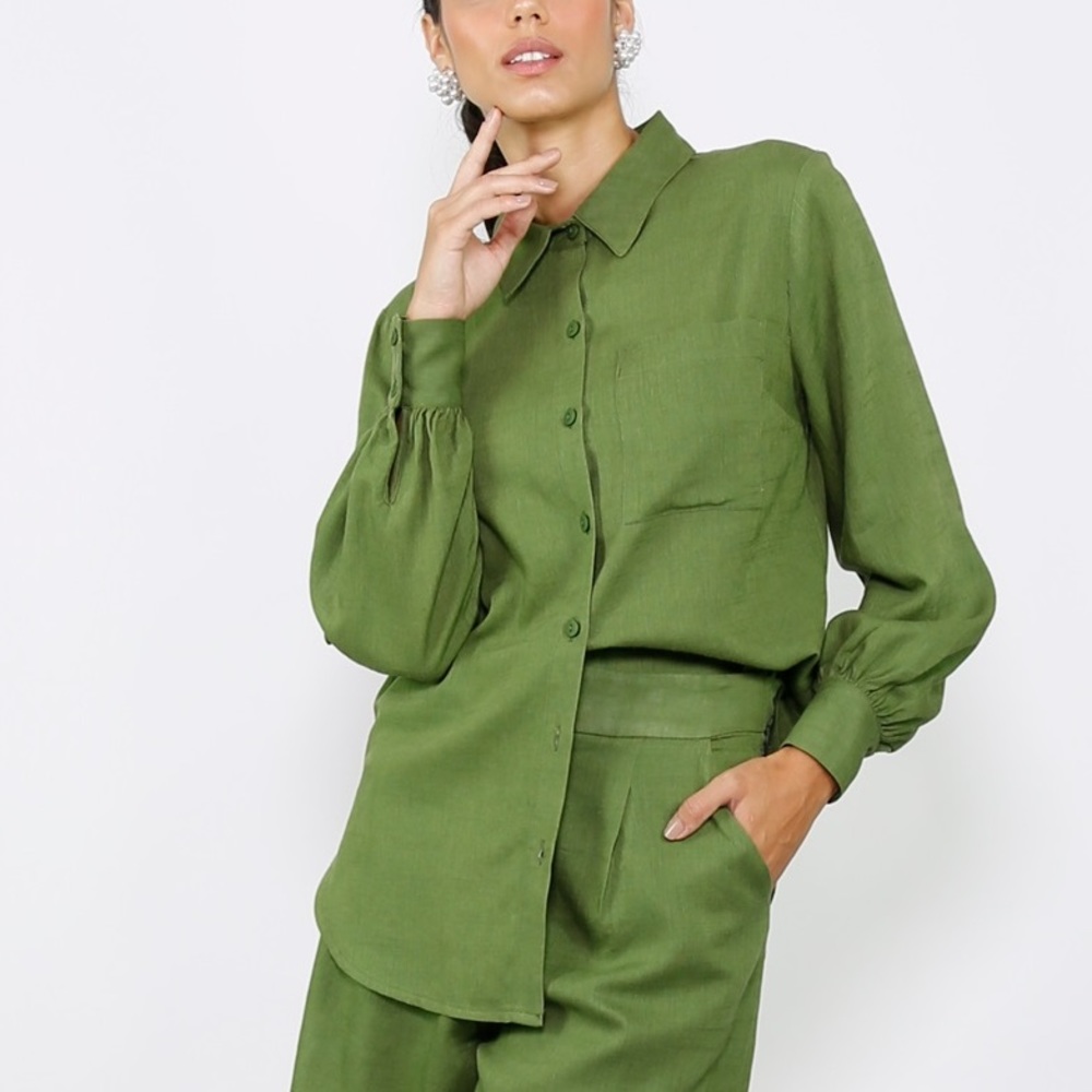 Olive linen dress shirt